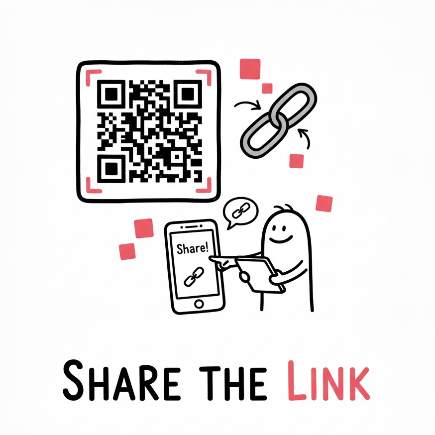 Generate a link or QR code to share with clients and event guests