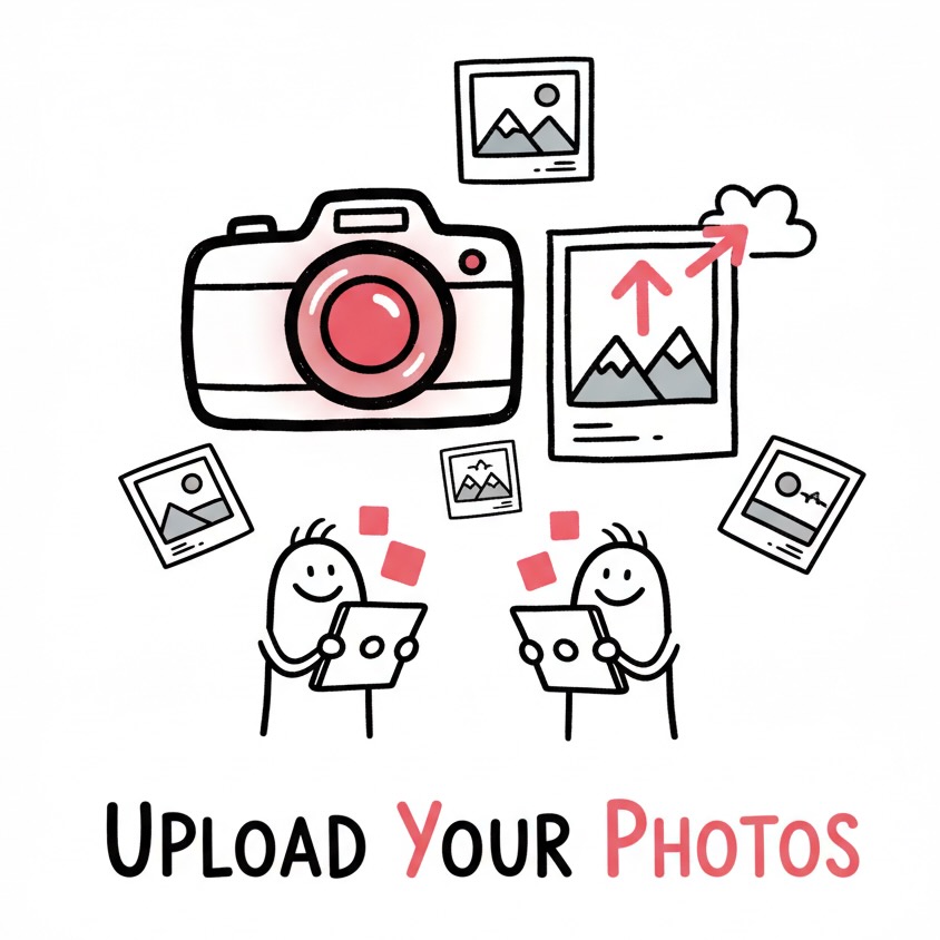 Photographers and organizers uploading event photos to a private collection