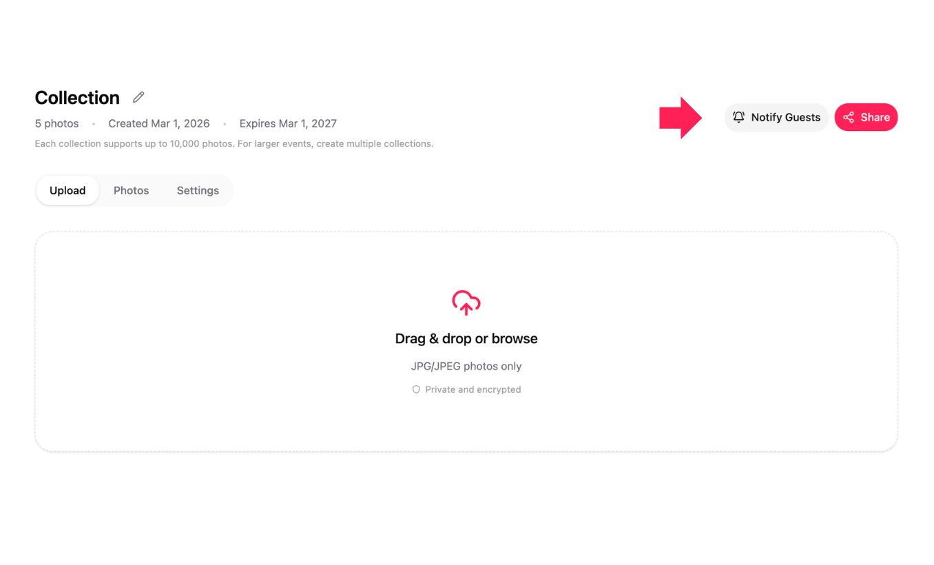 How to notify guests when photos are uploaded